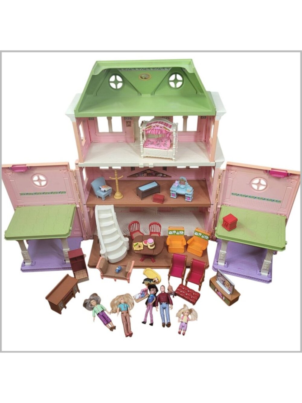 Vtg Fisher Price Loving Family Grand Dollhouse Victorian Mansion Dolls Furniture